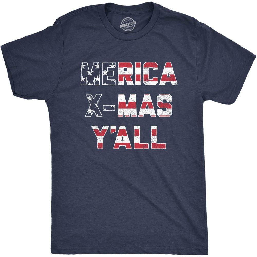 imageMens Merica XMas Yall T Shirt Funny Merry Christmas USA America Patriotic Holiday TeeHeather Navy