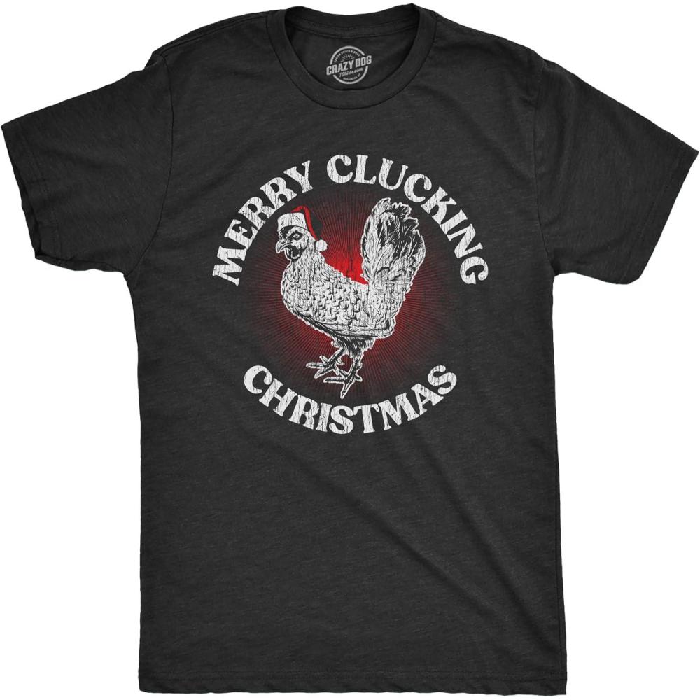imageMens Merry Clucking Christmas T Shirt Funny Xmas Rooster Chicken Joke Tee for GuysHeather Black Clucking