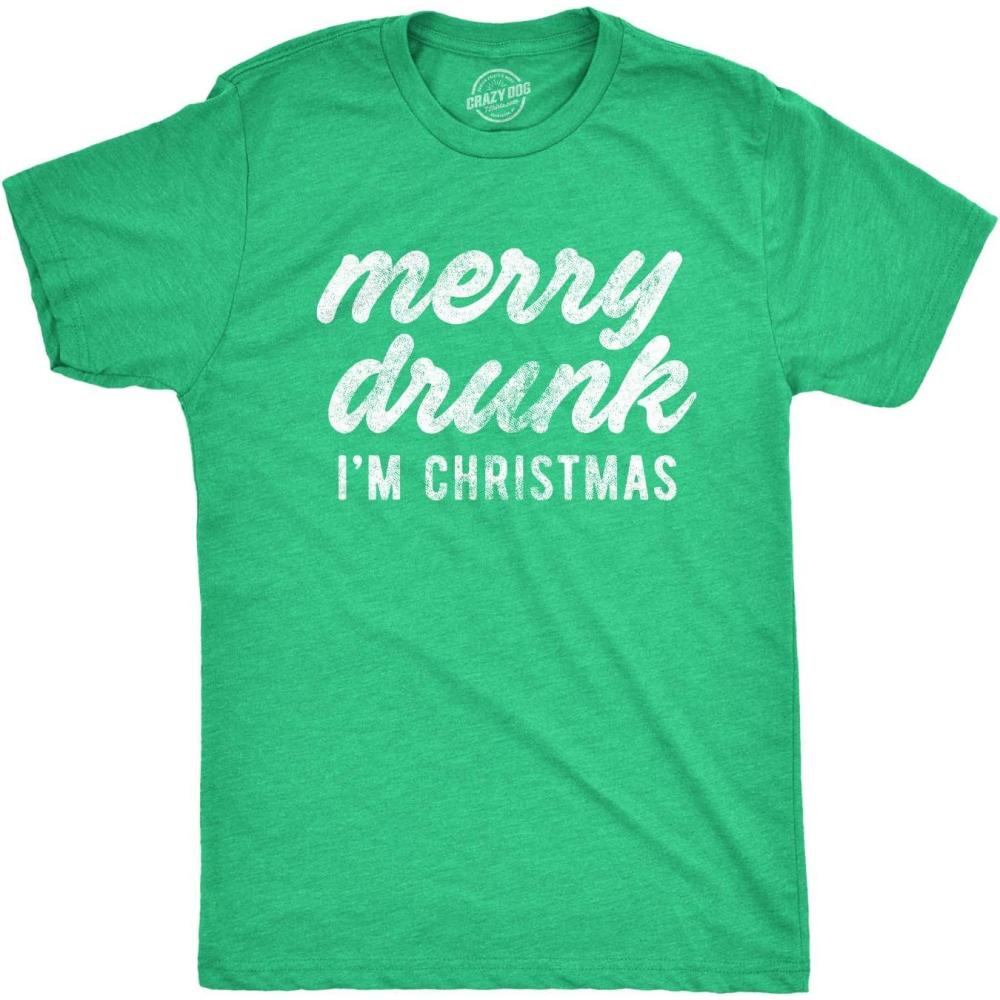 imageMens Merry Drunk Im Christmas T Shirt Funny Holiday Season Xmas Graphic Novelty TeeHeather Green