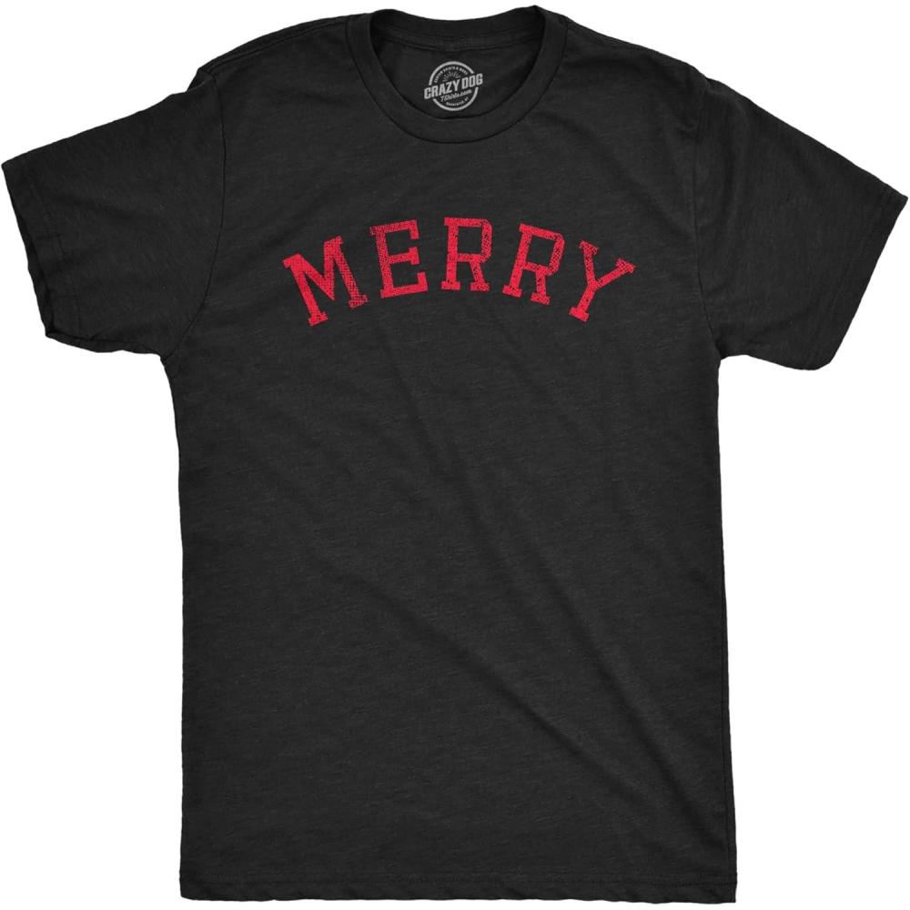 imageMens Merry T Shirt Funny Cute Xmas Spirit Cheer Lovers Tee for GuysHeather Black Merry