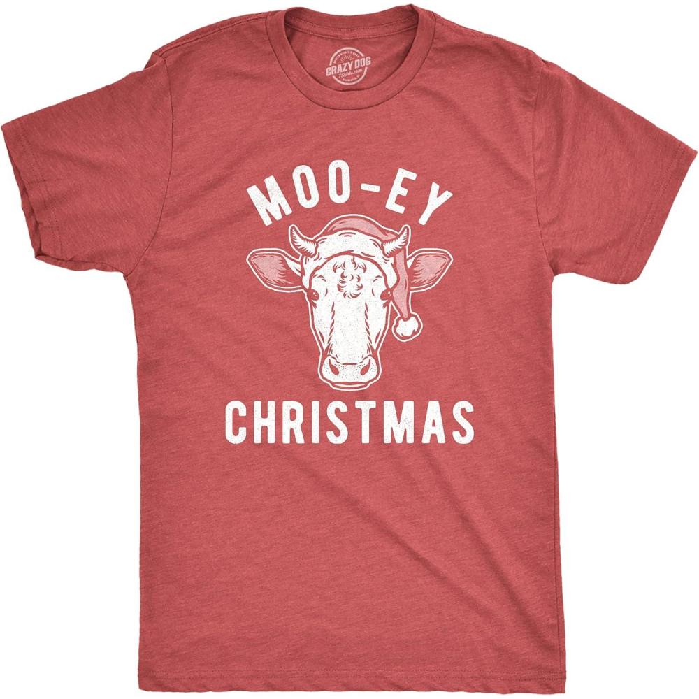 imageMens Mooey Christmas T Shirt Funny Holiday Festive Cow Merry Xmas Graphic TeeHeather Red