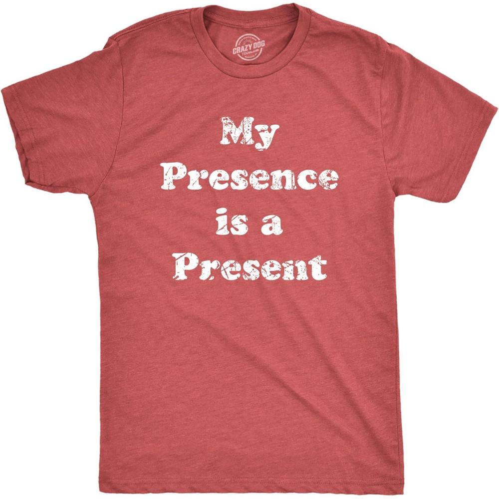 imageMens My Presence is A Present T Shirt Funny Xmas Gift Ego Tee for GuysHeather Red Presence