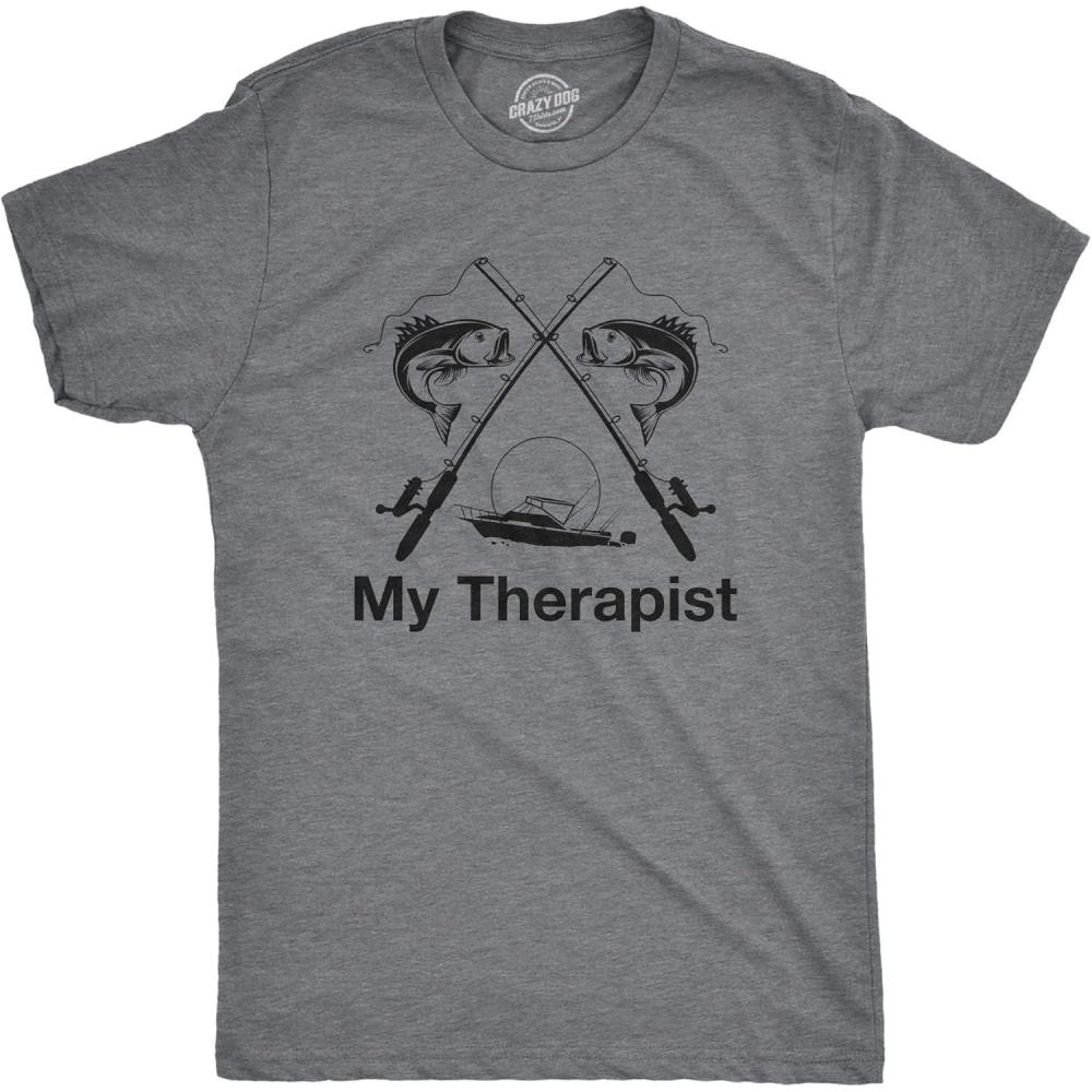 imageMens My Therapist Fishing T Shirt Funny Angler Fishing Pole Graphic Novelty TeeDark Heather Grey