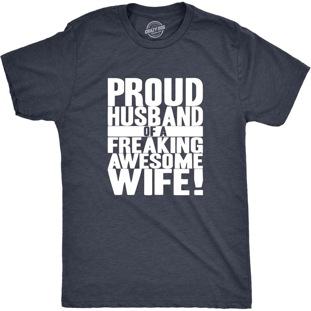 imageMens Proud Husband of a Freaking Awesome Wife Funny Married T ShirtHeather Navy