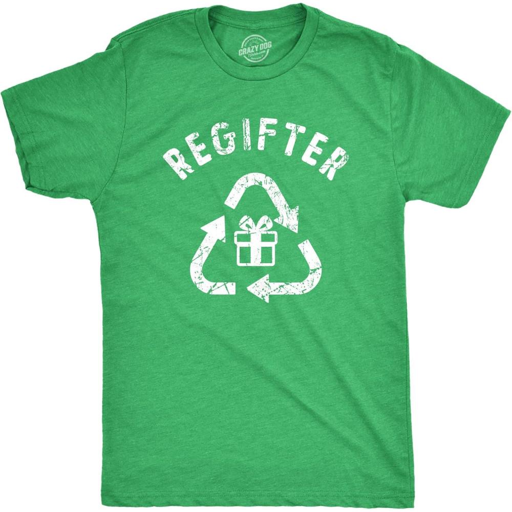 imageMens Regifter T Shirt Funny Xmas Giving Recycled Presents Tee for GuysHeather Green  Regifter