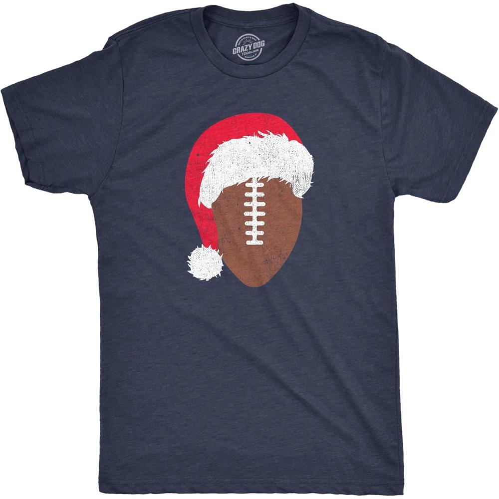 imageMens Santa Football T Shirt Funny Xmas Lovers Foot Ball Season Tee for GuysHeather Navy Santa Football