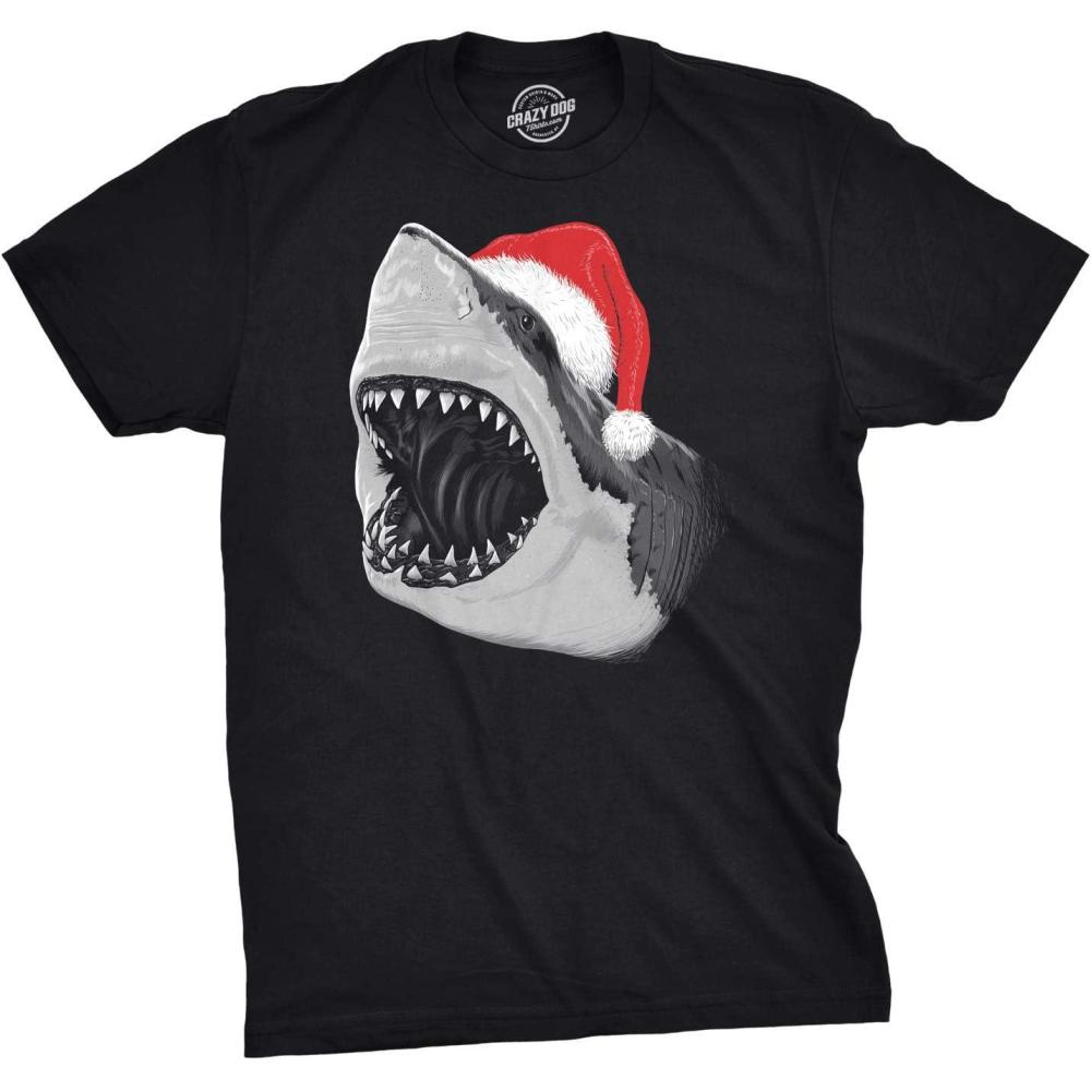 imageMens Santa Jaws T Shirt Cool Shark Funny Graphic Adult HumorHeather Black Santa Jaws