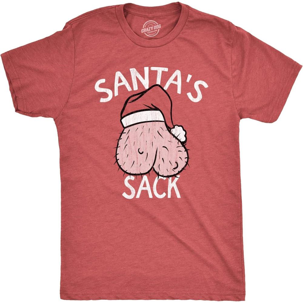 imageMens Santas Sack T Shirt Funny Innapropriate Dirty Xmas St Nick Testicles Joke Tee for GuysHeather Red Sack