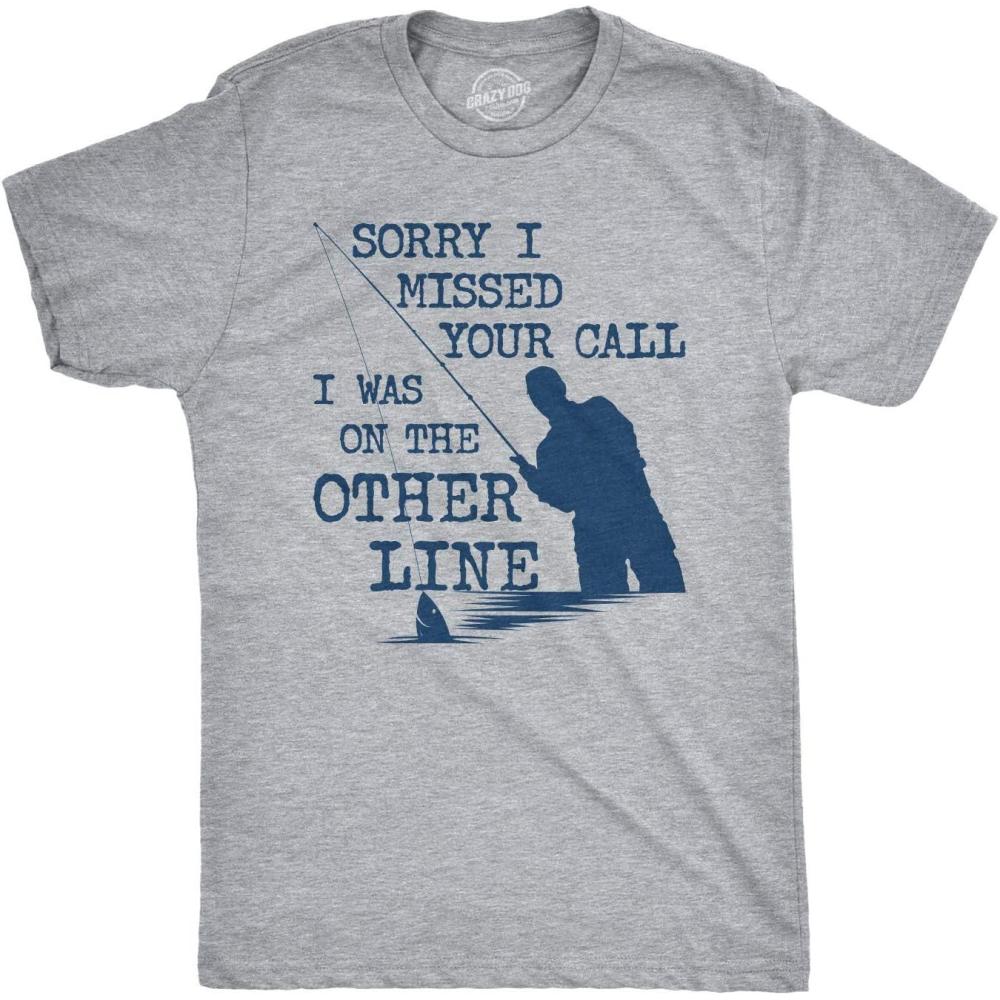 imageMens Sorry I Missed Your Call I was On The Other Line T Shirt Funny Fishing TeeLight Heather Grey