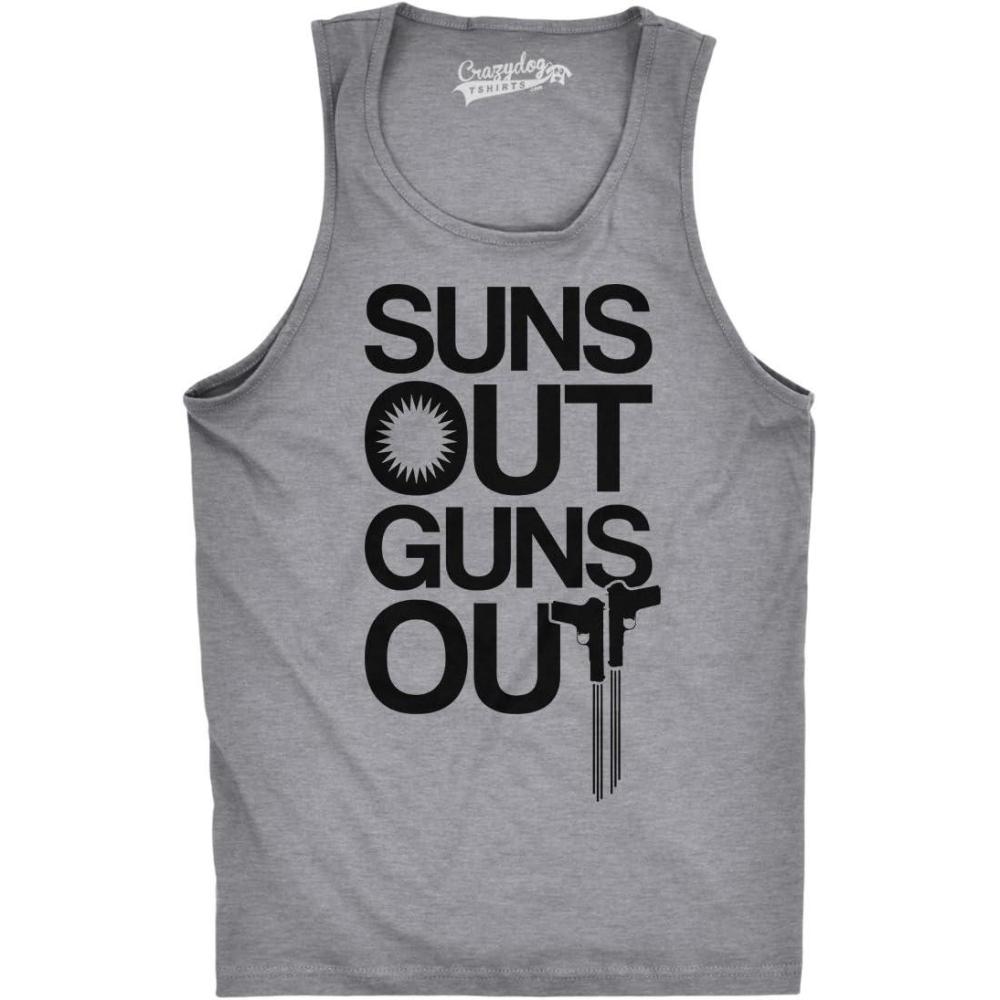 imageMens Suns Out Guns Out Tank Funny Workout Tanks Hilarious Gym ShirtLight Heather Grey