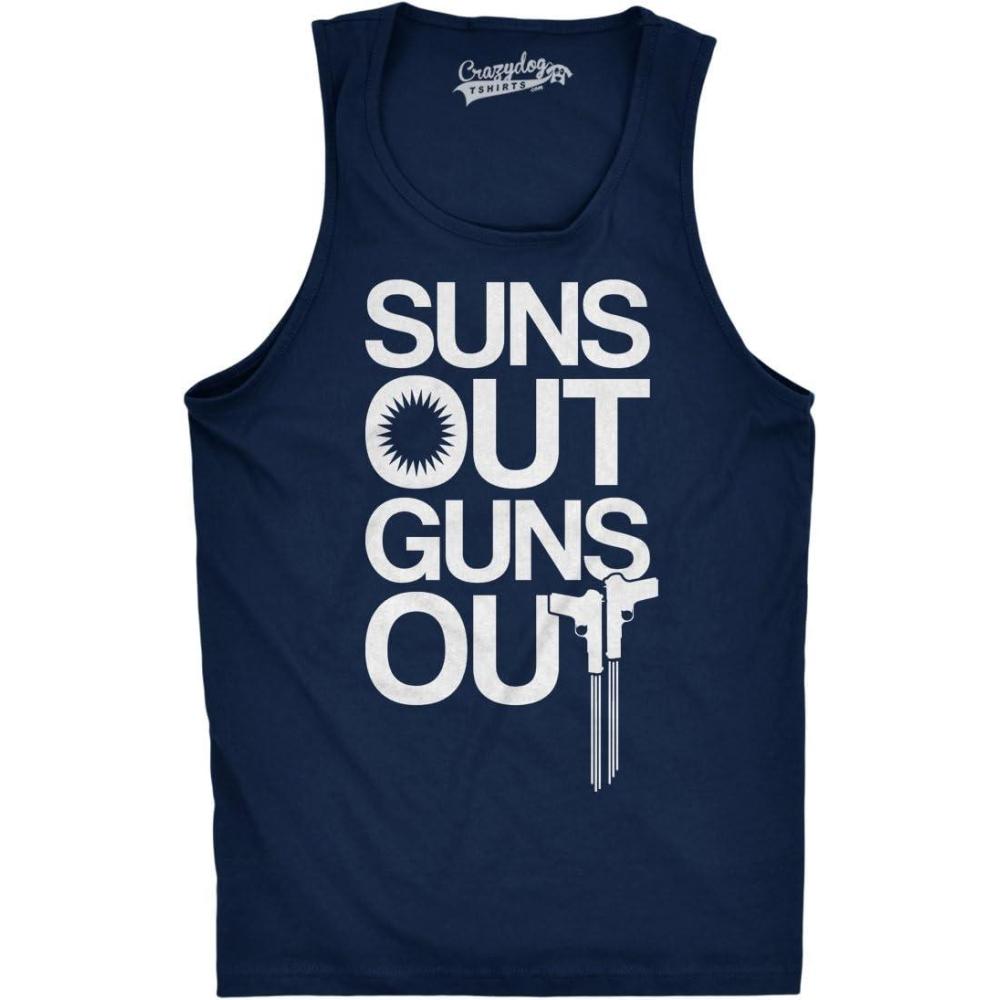 imageMens Suns Out Guns Out Tank Funny Workout Tanks Hilarious Gym ShirtNavy