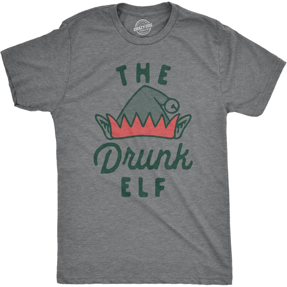imageMens The Drunk Elf T Shirt Funny Xmas Partying Drunken Elves Joke Tee for GuysDark Heather Grey Drunkelf