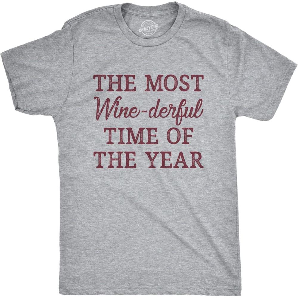 imageMens The Most Winederful Time of The Year T Shirt Funny Xmas Holiday Wine Drinking Lovers Tee for GuysLight Heather Grey Winederful