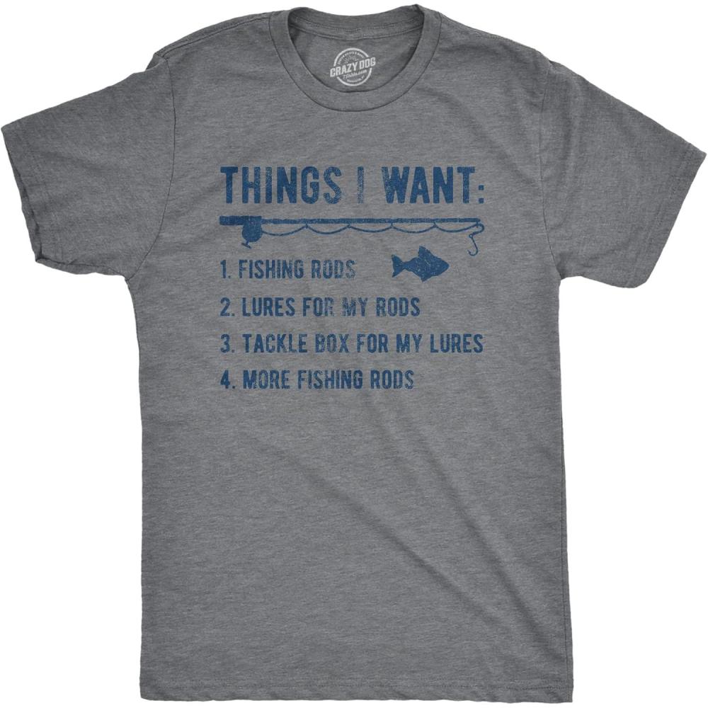 imageMens Things I Want List Fishing T Shirt Funny Fisherman Checklist Joke Tee for GuysDark Heather Grey Things