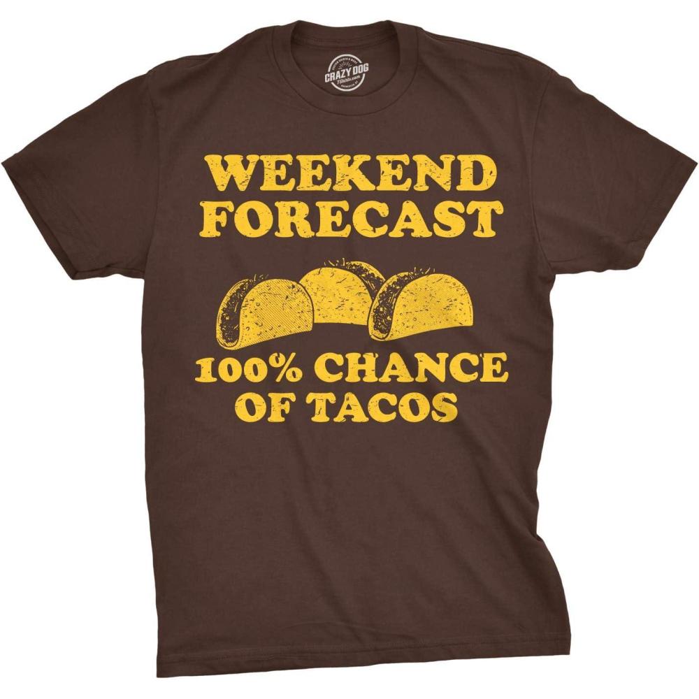 imageMens Weekend Forecast 100 Chance of Tacos T Shirt Funny Mexican TeeBrown