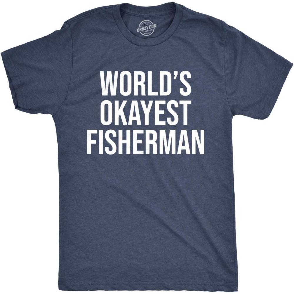 imageMens Worlds Okayest Fisherman T Shirt Funny Fathers Day Fishing TeeHeather Navy