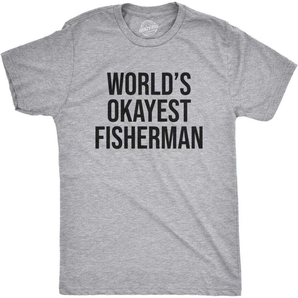 imageMens Worlds Okayest Fisherman T Shirt Funny Fathers Day Fishing TeeLight Heather Grey