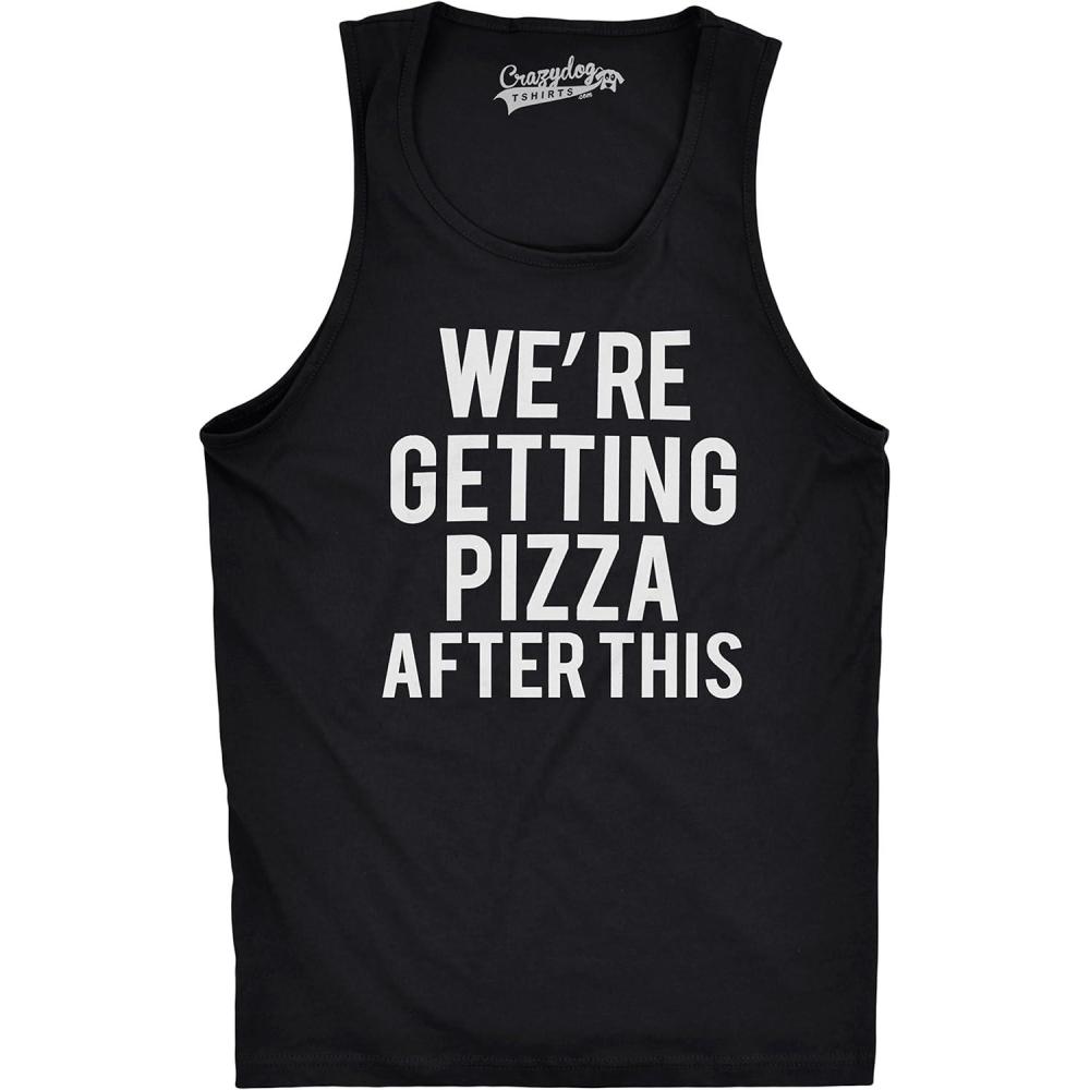 imageMens were Getting Pizza After This Funny Workout Sleeveless Gym Fitness Tank TopBlack
