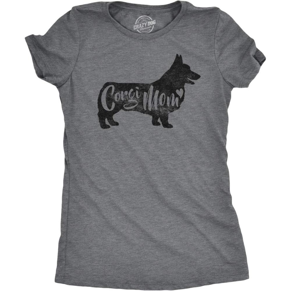 imageWomens Dog Mom and Cat Mom Funny T Shirts Cute Pet Tees for Women with Cats or DogsDark Heather Grey Corgi Mom
