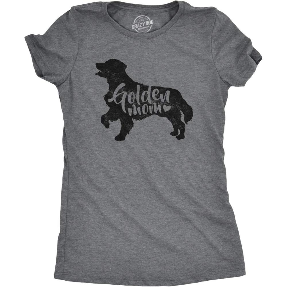 imageWomens Dog Mom and Cat Mom Funny T Shirts Cute Pet Tees for Women with Cats or DogsDark Heather Grey  Golden Mom