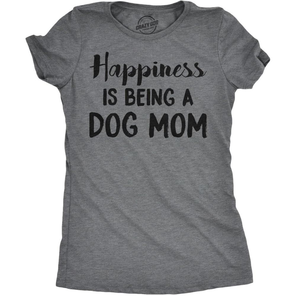 imageWomens Dog Mom and Cat Mom Funny T Shirts Cute Pet Tees for Women with Cats or DogsDark Heather Grey Happiness Dog Mom