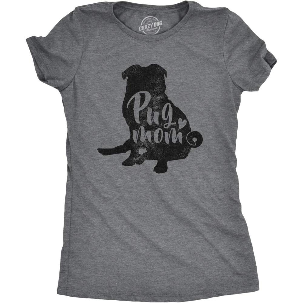 imageWomens Dog Mom and Cat Mom Funny T Shirts Cute Pet Tees for Women with Cats or DogsDark Heather Grey Pup Mom