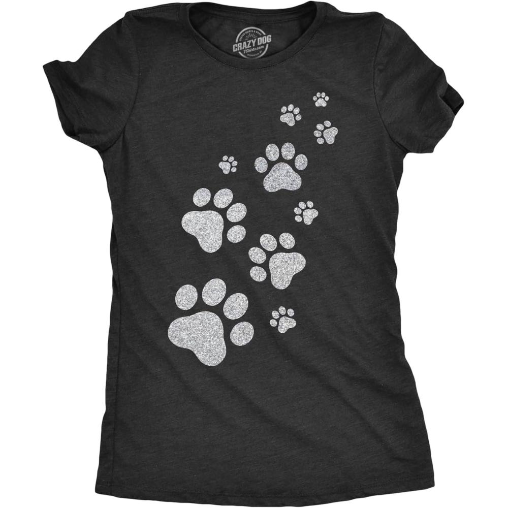imageWomens Dog Mom and Cat Mom Funny T Shirts Cute Pet Tees for Women with Cats or DogsHeather Black Glitter Cat Paw