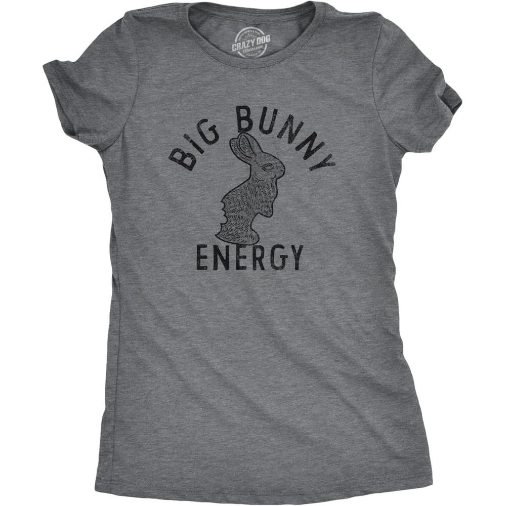 imageWomens Easter Bunny T Shirts Funny Easter Shirts for Women Cute Bunny TeesDark Heather Grey Big Bunny Energy