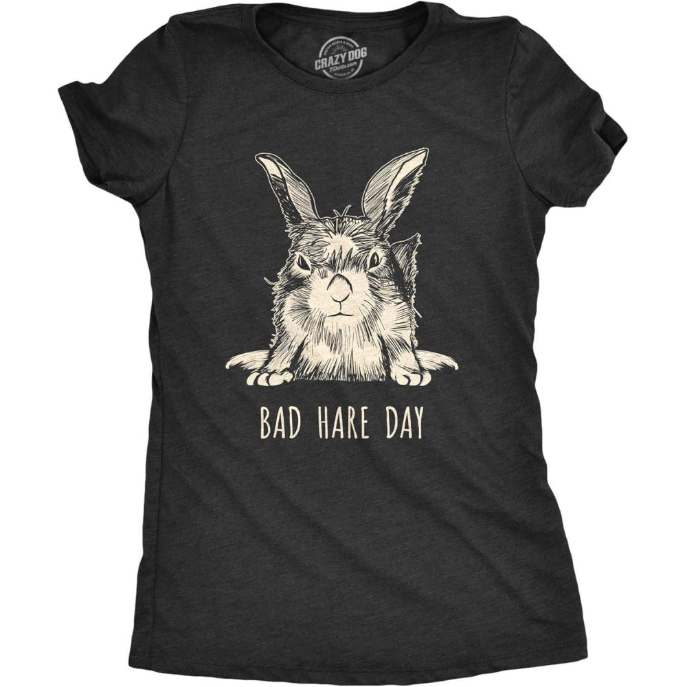 imageWomens Easter Bunny T Shirts Funny Easter Shirts for Women Cute Bunny TeesHeather Black Bad Hare Day