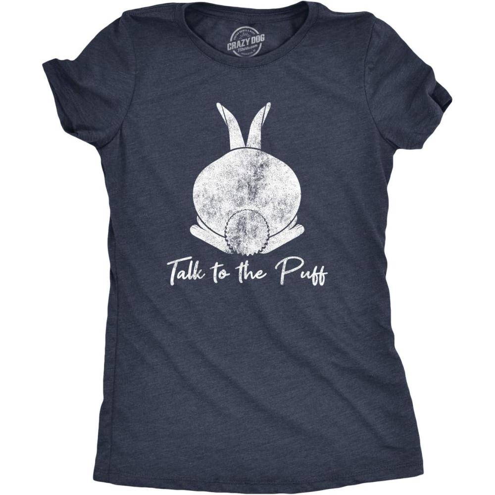 imageWomens Easter Bunny T Shirts Funny Easter Shirts for Women Cute Bunny TeesHeather Navy Talk Puff