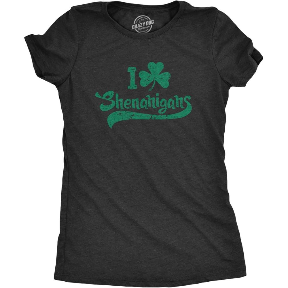imageWomens I Clover Shenanigans T Shirt Funny Irish Clover St Saint Patricks Day TeeHeather Black