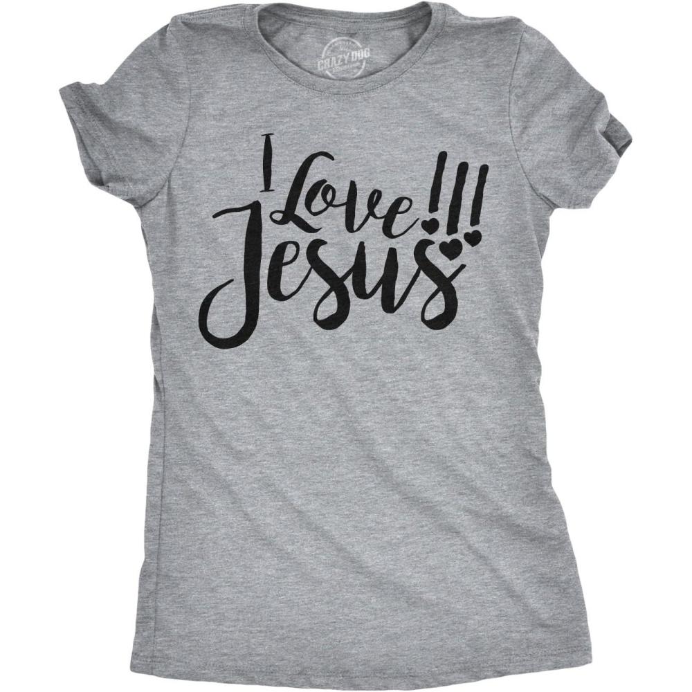 imageWomens I Love Jesus T Shirt Cute Religious Easter Christian Faith Pray TeeLight Heather Grey
