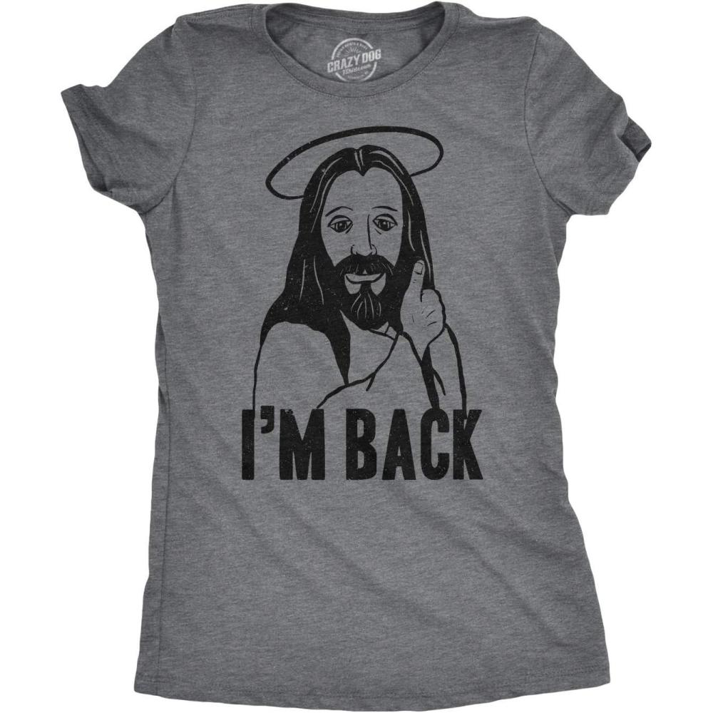 imageWomens Im Back Funny Jesus Easter Sunday Hilarious Faith Christian T Shirt