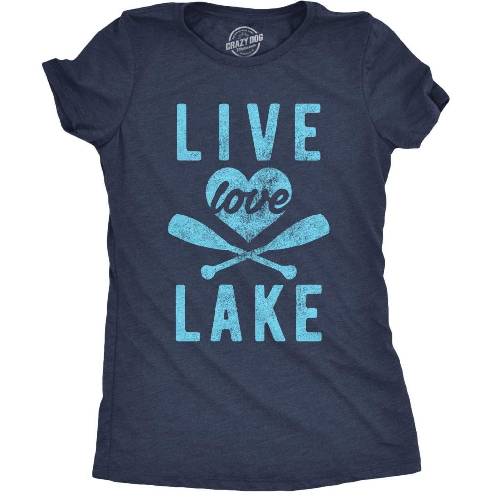 imageWomens Live Love Lake T Shirt Funny Summer Cottage Outdoors Vacation Novelty TeeHeather Navy