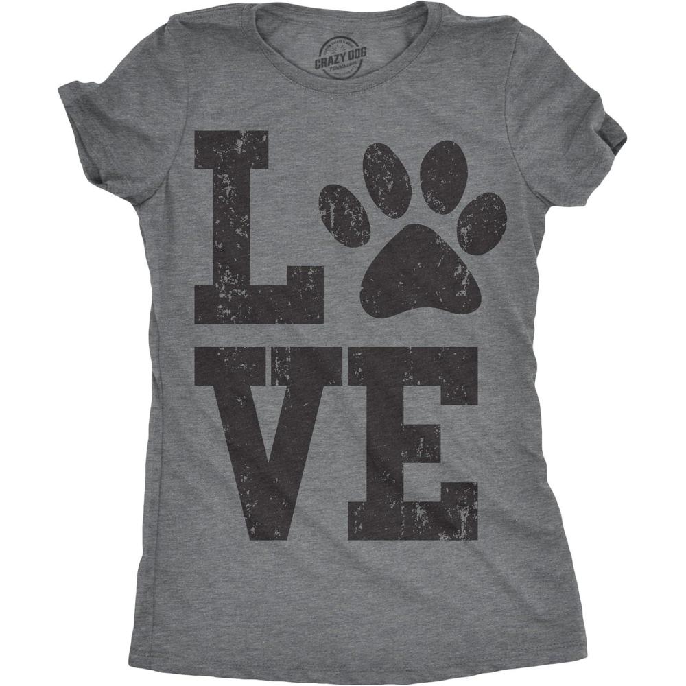 imageWomens Love Paw T Shirt for Dog Mom Pet Lover Cool Funny Graphic TeeDark Heather Grey