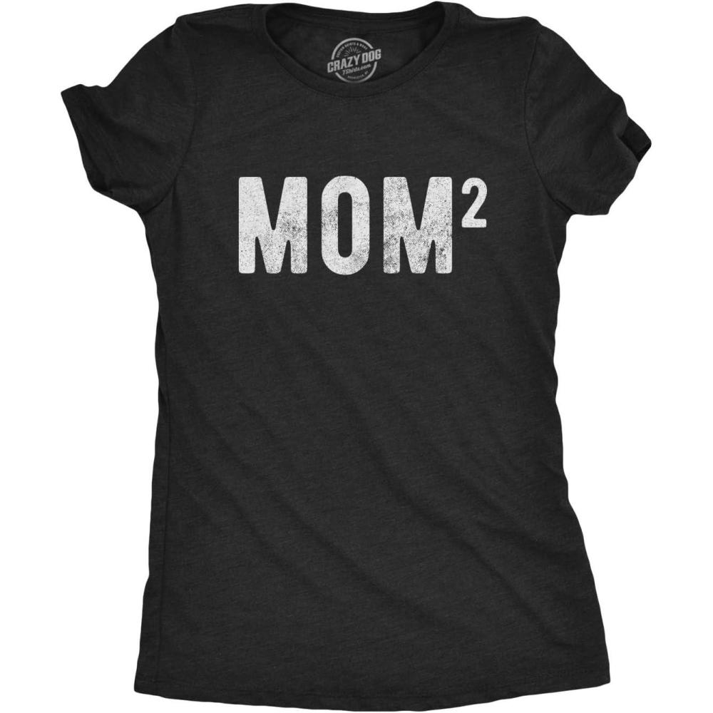 imageWomens Mama Squared Cubed T Shirts Funny Mom of Two Three or Four Tees for Mothers DayHeather Black Mom Squared