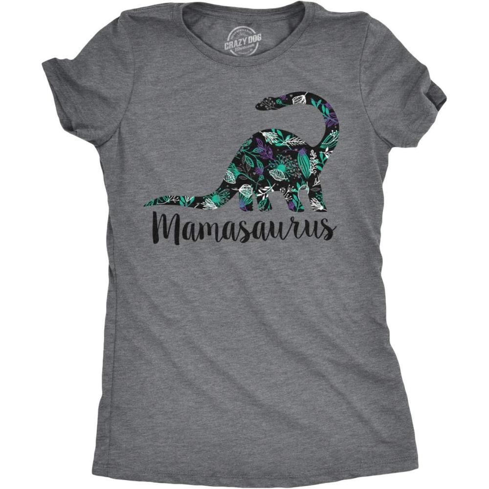 imageWomens Mamasaurus Brontosaurus and Mamasaurus Rex Dinosaur Mom T Shirts Funny Cool Graphic Tee for Mothers DayDark Heather Grey Mamasaurus