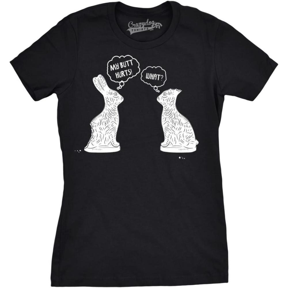 imageWomens My Butt Hurts T Shirt Funny Easter Egg Chocolate Bunny Sarcastic Gift TeeBlack