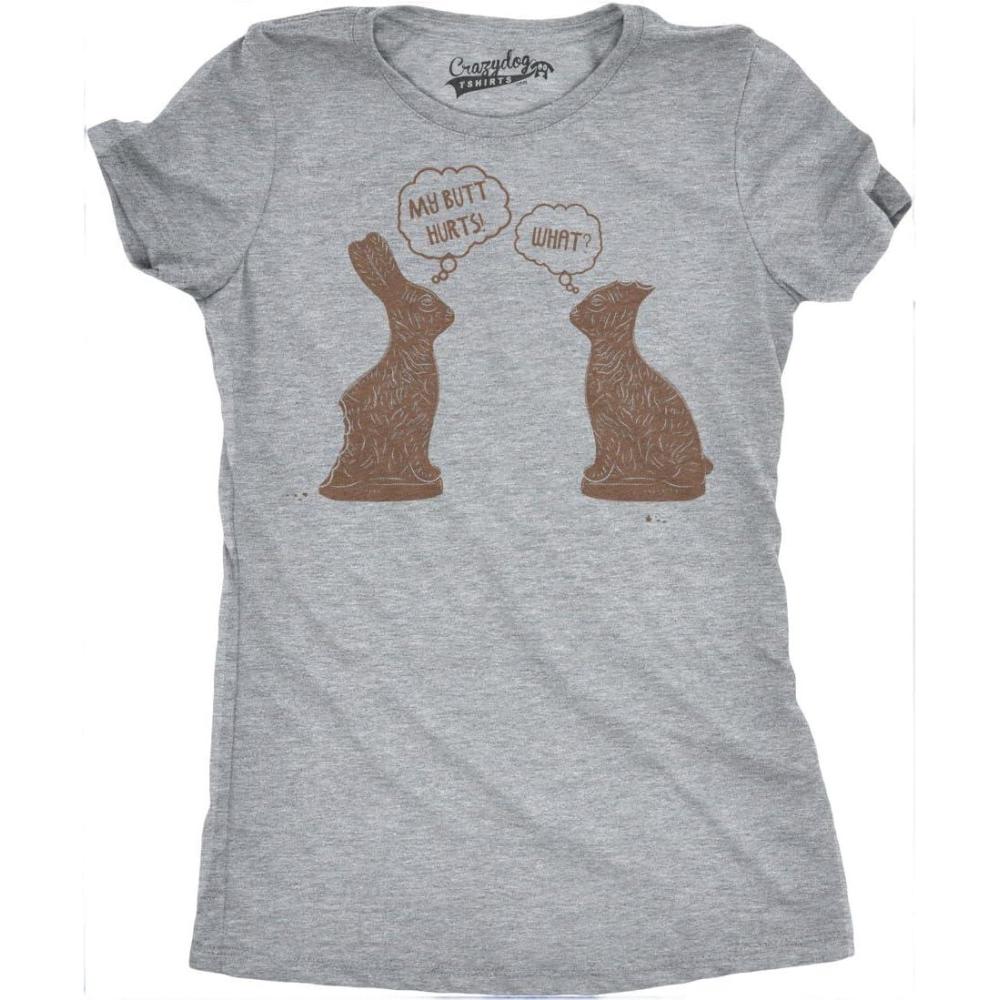 imageWomens My Butt Hurts T Shirt Funny Easter Egg Chocolate Bunny Sarcastic Gift TeeLight Heather Grey