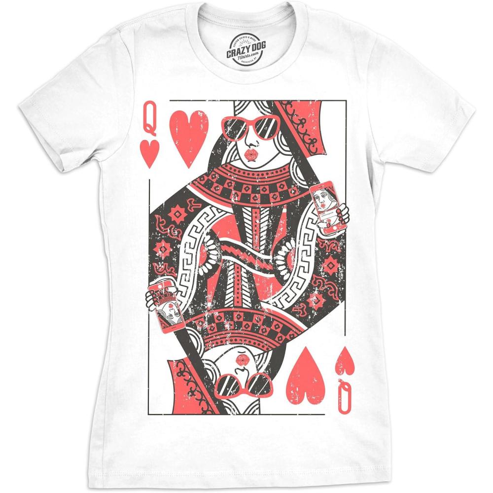 imageWomens Queen of Hearts T Shirt Funny Vintage Graphic Cool Cute Tee for LadiesWhite