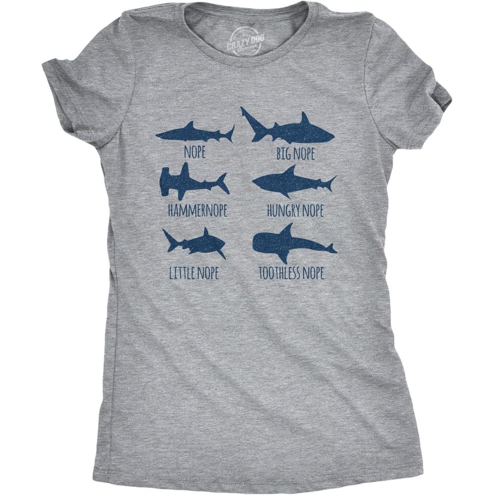 imageWomens Shark Nope T Shirt Funny Fear of Sharks Breeds Graphic Novelty Tee for LadiesLight Heather Grey