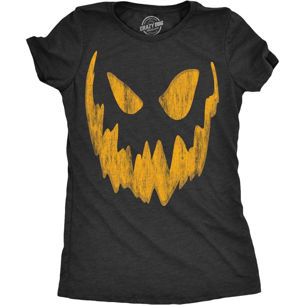 imageWomens Spooky and Funny Pumpkin Face Tees Halloween Jack O Lantern Tees for WomensHeather Black Bob