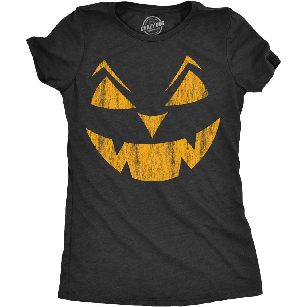 imageWomens Spooky and Funny Pumpkin Face Tees Halloween Jack O Lantern Tees for WomensHeather Black Earl