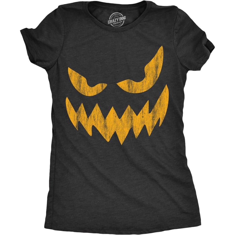 imageWomens Spooky and Funny Pumpkin Face Tees Halloween Jack O Lantern Tees for WomensHeather Black Wayne