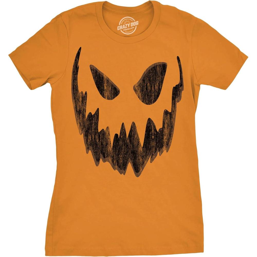 imageWomens Spooky and Funny Pumpkin Face Tees Halloween Jack O Lantern Tees for WomensOrange Bob