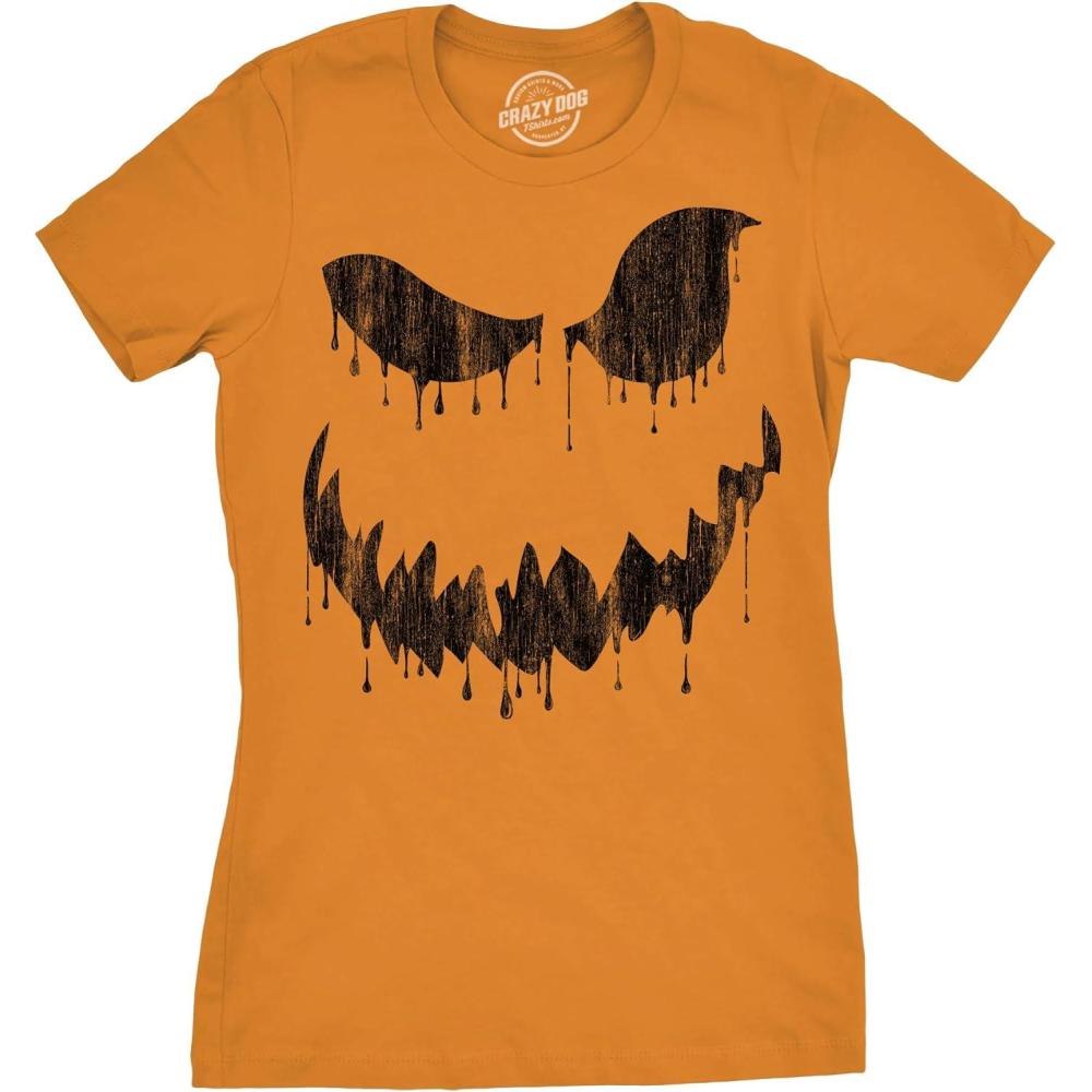 imageWomens Spooky and Funny Pumpkin Face Tees Halloween Jack O Lantern Tees for WomensOrange Dan