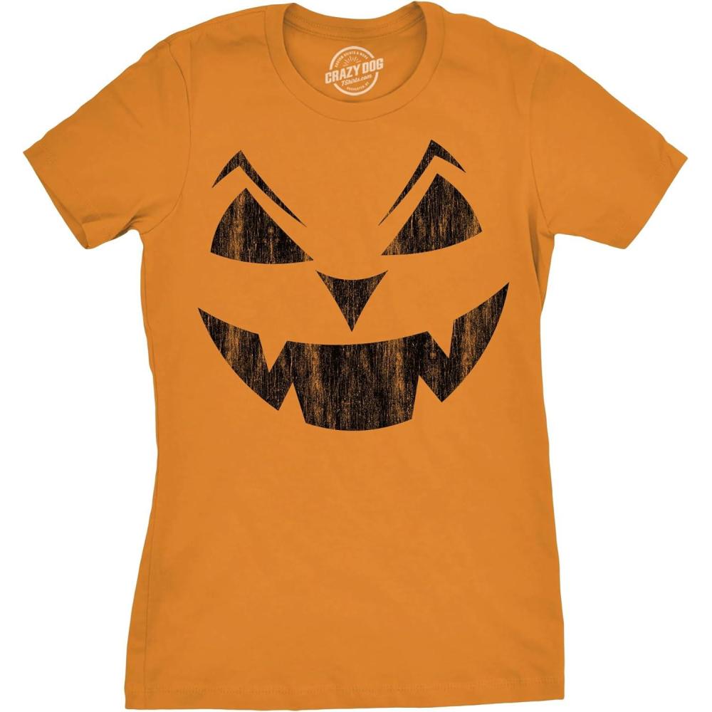imageWomens Spooky and Funny Pumpkin Face Tees Halloween Jack O Lantern Tees for WomensOrange Earl