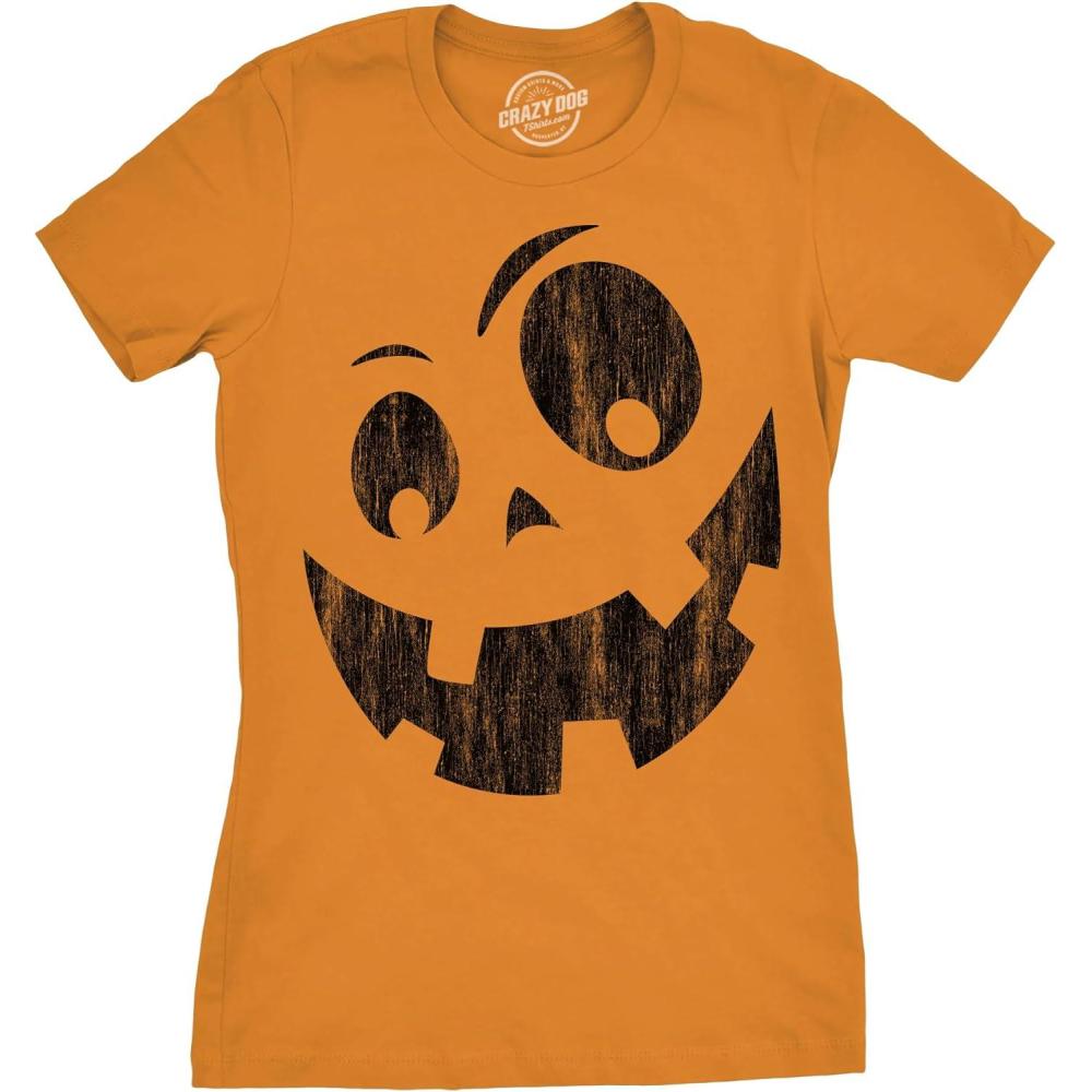 imageWomens Spooky and Funny Pumpkin Face Tees Halloween Jack O Lantern Tees for WomensOrange Silly