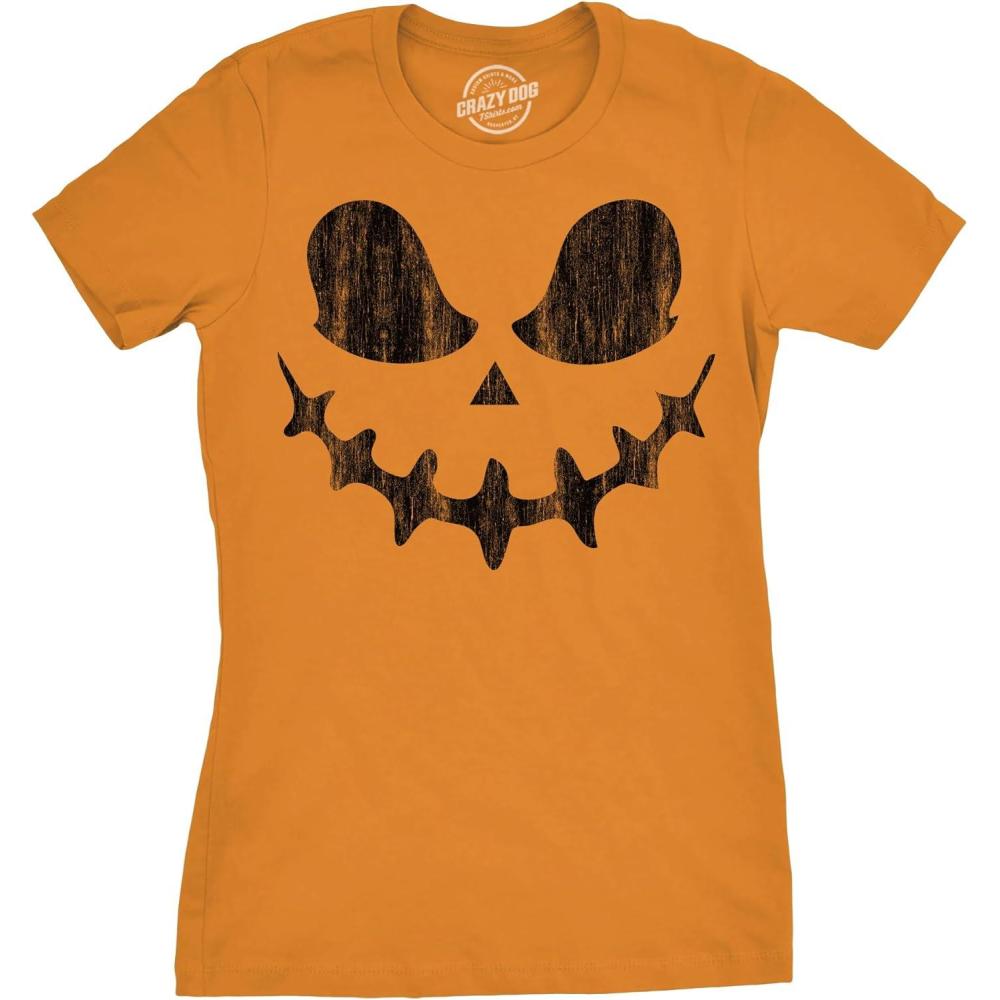 imageWomens Spooky and Funny Pumpkin Face Tees Halloween Jack O Lantern Tees for WomensOrange Skeletal