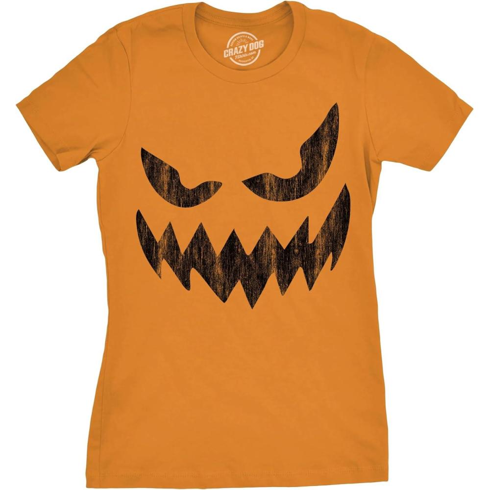 imageWomens Spooky and Funny Pumpkin Face Tees Halloween Jack O Lantern Tees for WomensOrange Wayne